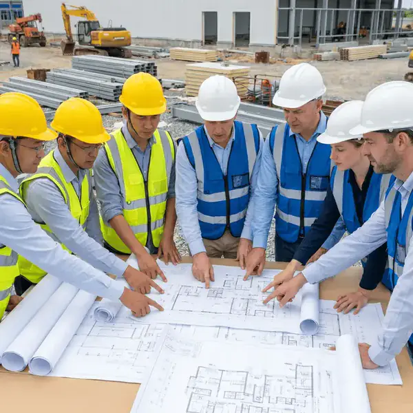Howcool engineers reviewing drawings on site